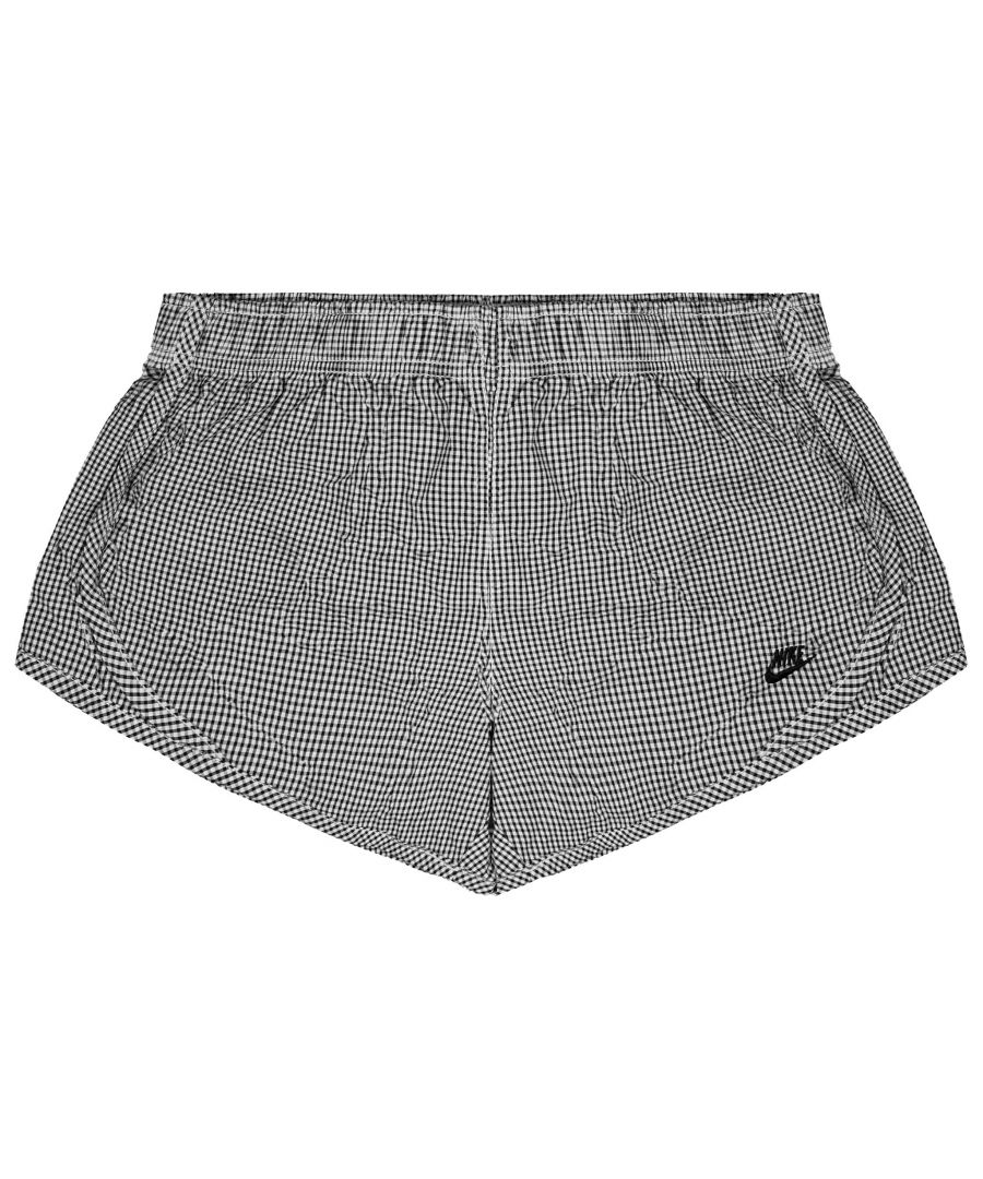 Nike Sportswear Checkered Shorts White Black Womens Stretch Waist Bottoms 477057 010