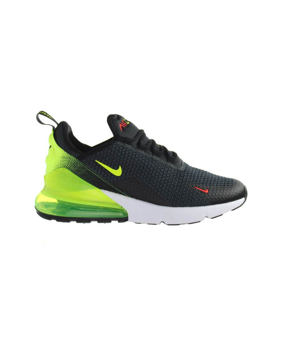 The Nike Air Max 270 combines the exaggerated tongue from the Air Max 180 and classic elements from the Air Max 93. It features Nike's biggest heel Air unit yet for a super soft ride that feels as impossible as it looks.\n\nProduct Details\n-Knit material wraps your foot for a snug feel.\n-Large Max Air unit gives you lightweight cushioning.