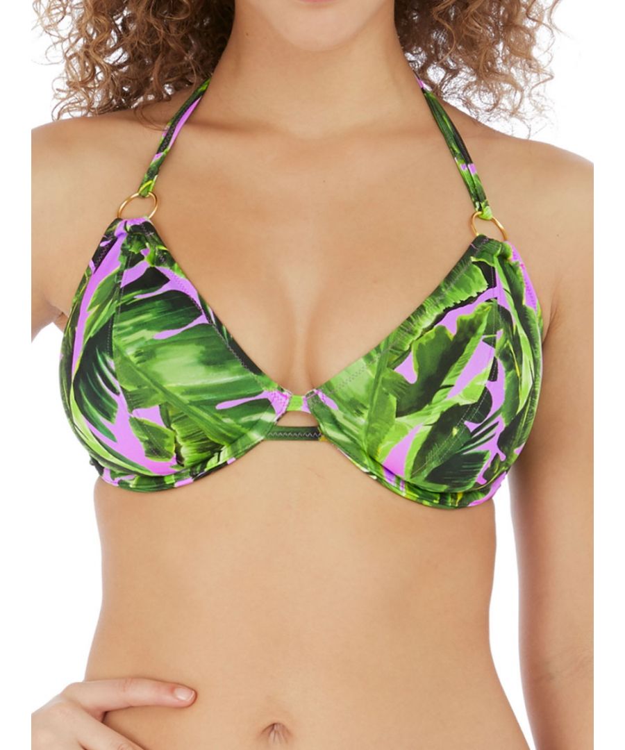 Freya Womens Jungle Oasis Halter Bikini Top - Green Nylon - Size 32D