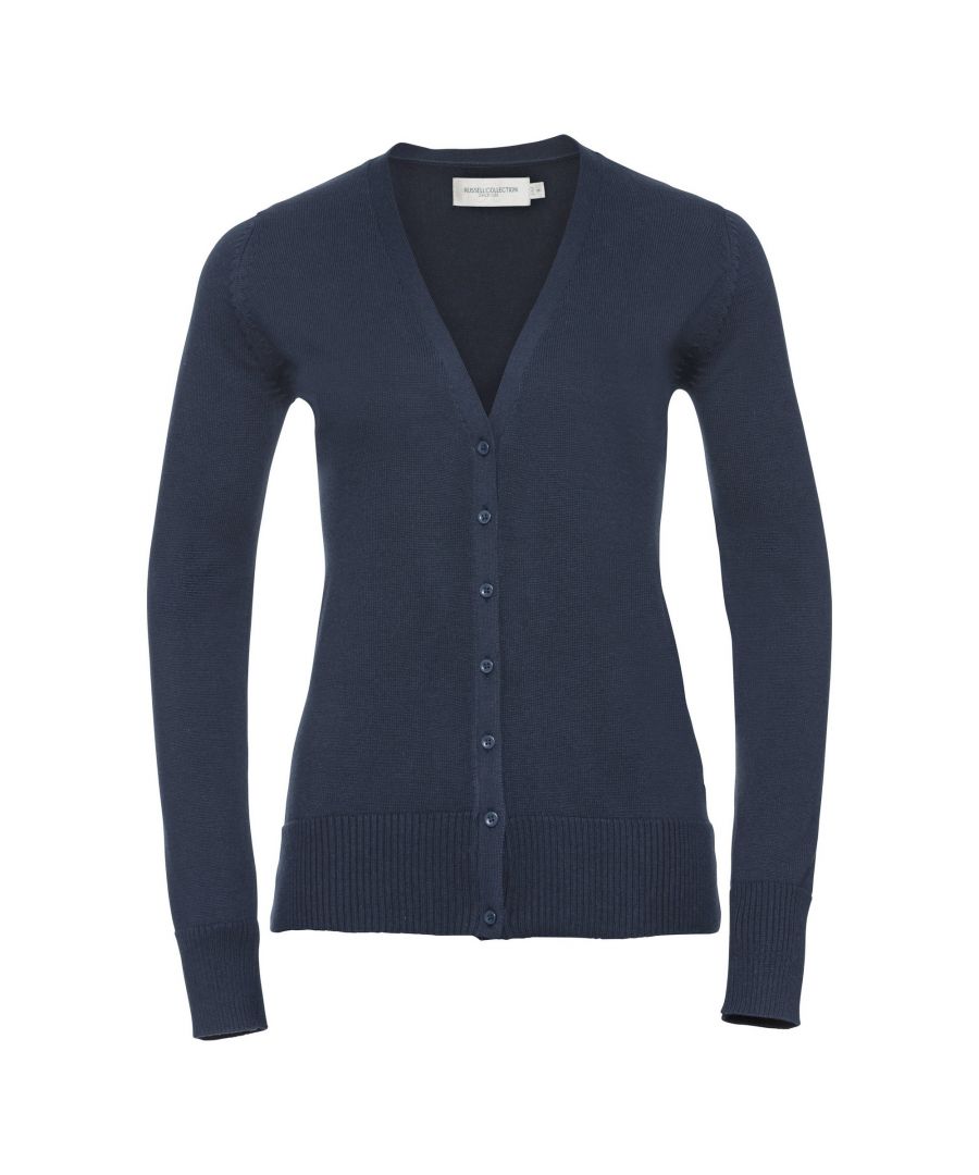 Image for Russell Collection Ladies/Womens V-neck Knitted Cardigan (French Navy)