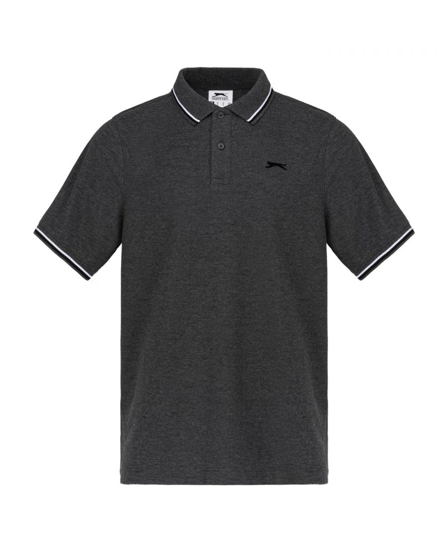 Slazenger Tipped Polo Shirts Mens - Get a everyday look that is smart and stylish with this Slazenger Tipped Polo Shirt, it is crafted with short sleeves and a three-button neck fastening. A striped trim finish is situated on the collar and sleeves for a stylish look whilst its embroidered Slazenger branding completes this look. > Men's Polo Shirt > Short Sleeves > Fold Over Collar > Ribbed Cuffs > 3 Button Placket > Split Hem > Regular Fit > Breathable > Lightweight > Tipped Design > Embroidered Logo > Slazenger Branding > 65% Polyester, 35% Cotton > Machine Washable at 40 Degrees > Keep Away From Fire Please Note: Style may vary