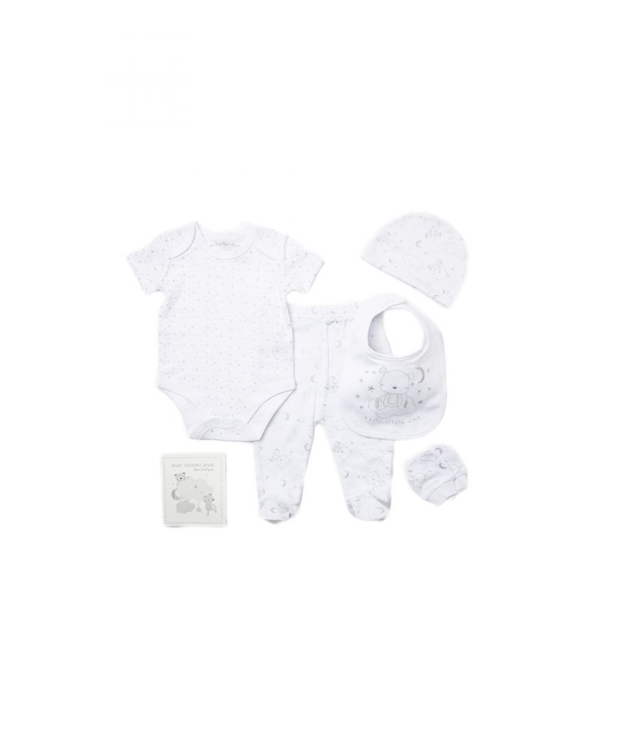 Rock a Bye Baby Bear Embroidered Cotton 6-Piece Baby Gift Set|Size: Newborn|white