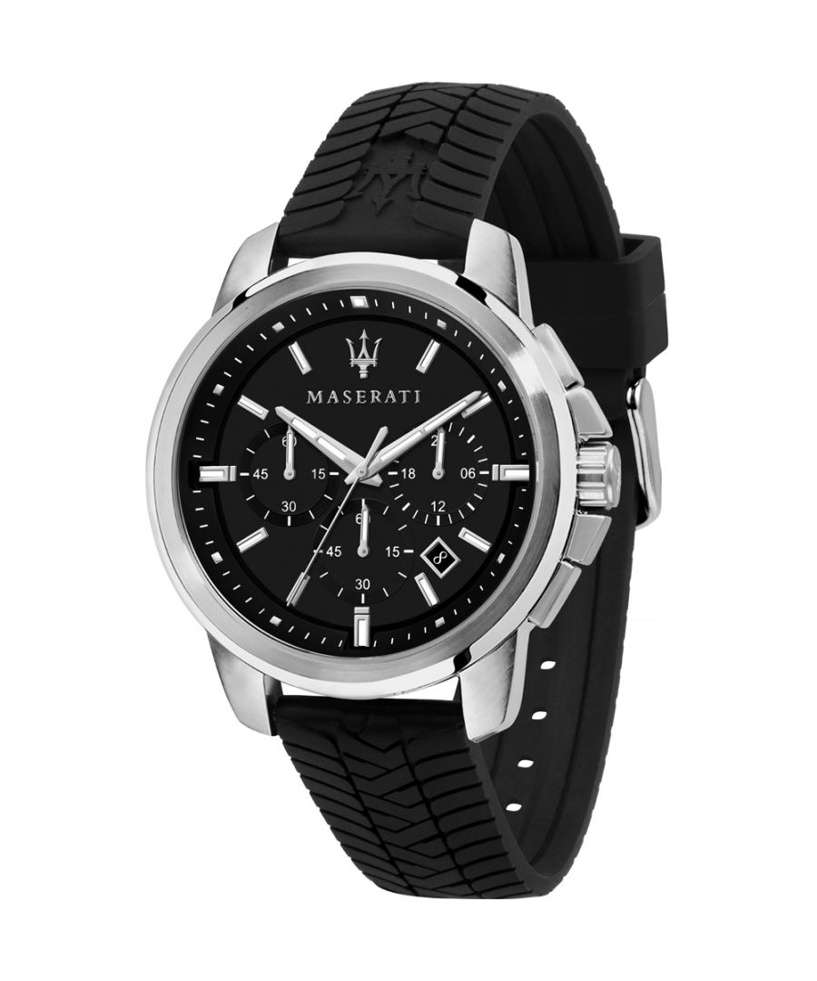 Stijlvol heren horloge van het merk Maserati. Het horloge heeft een polsbandje dat ook kleiner gemaakt kan worden, de kast heeft een diameter van 44 mm en het uurwerk is van Quartz.  Merk: MaseratiModelnaam: R8871621014 (44mm)Categorie: heren horlogeMaterialen: edelstaal, silicoonKleur: zwart, zilver