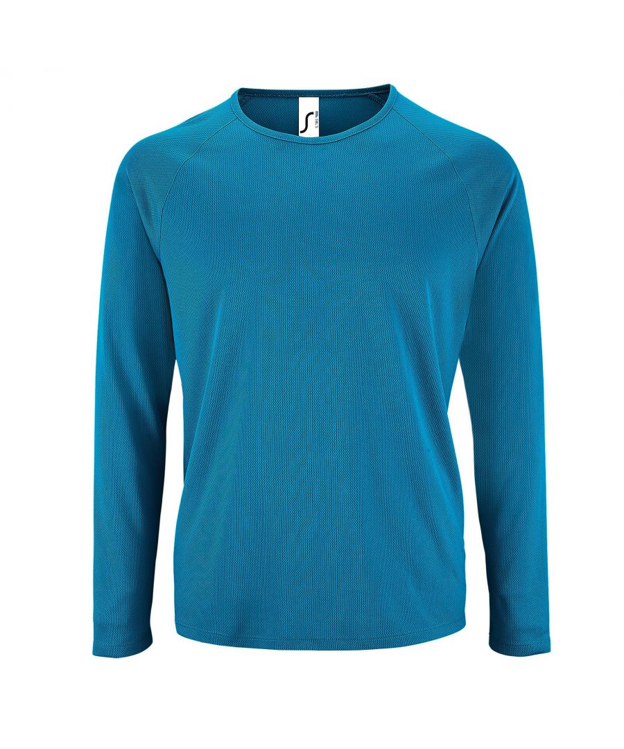 SOLS Mens Sporty Long Sleeve Performance T-Shirt (Aqua) - Navy - Size 2XL