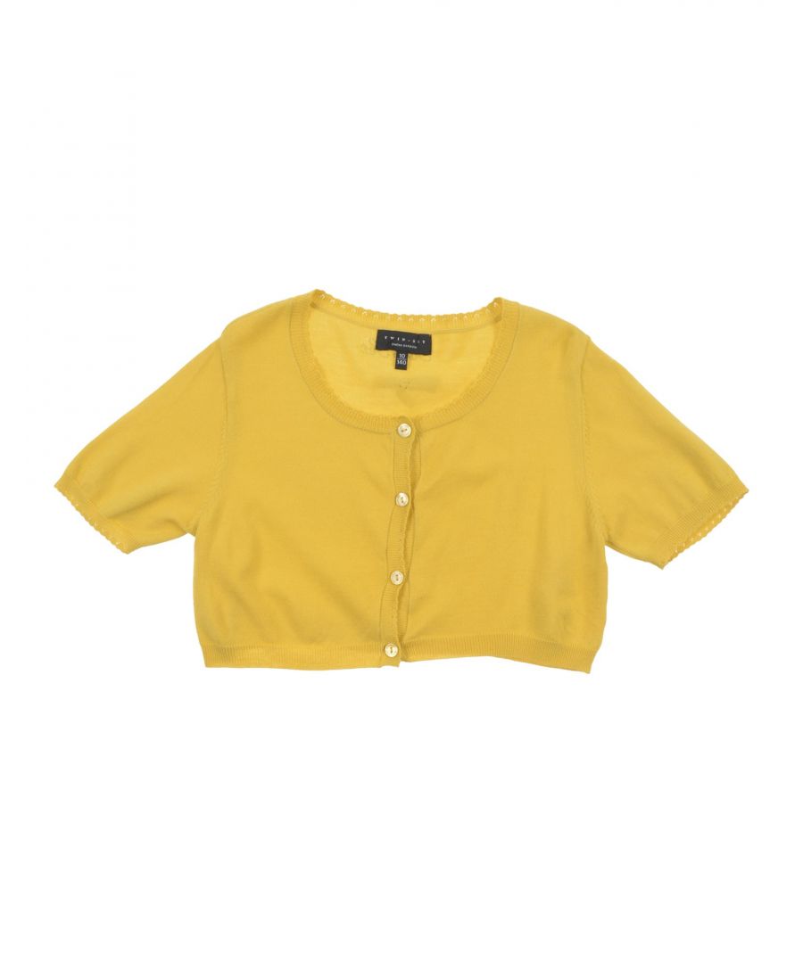 knitted, lightweight knitted, basic solid colour, round collar, short sleeves, front closure, button closing, no pockets, bow detailing, logo, do not dry clean, iron at 110° c max, do not bleach, hand-washing recommended, do not tumble dry