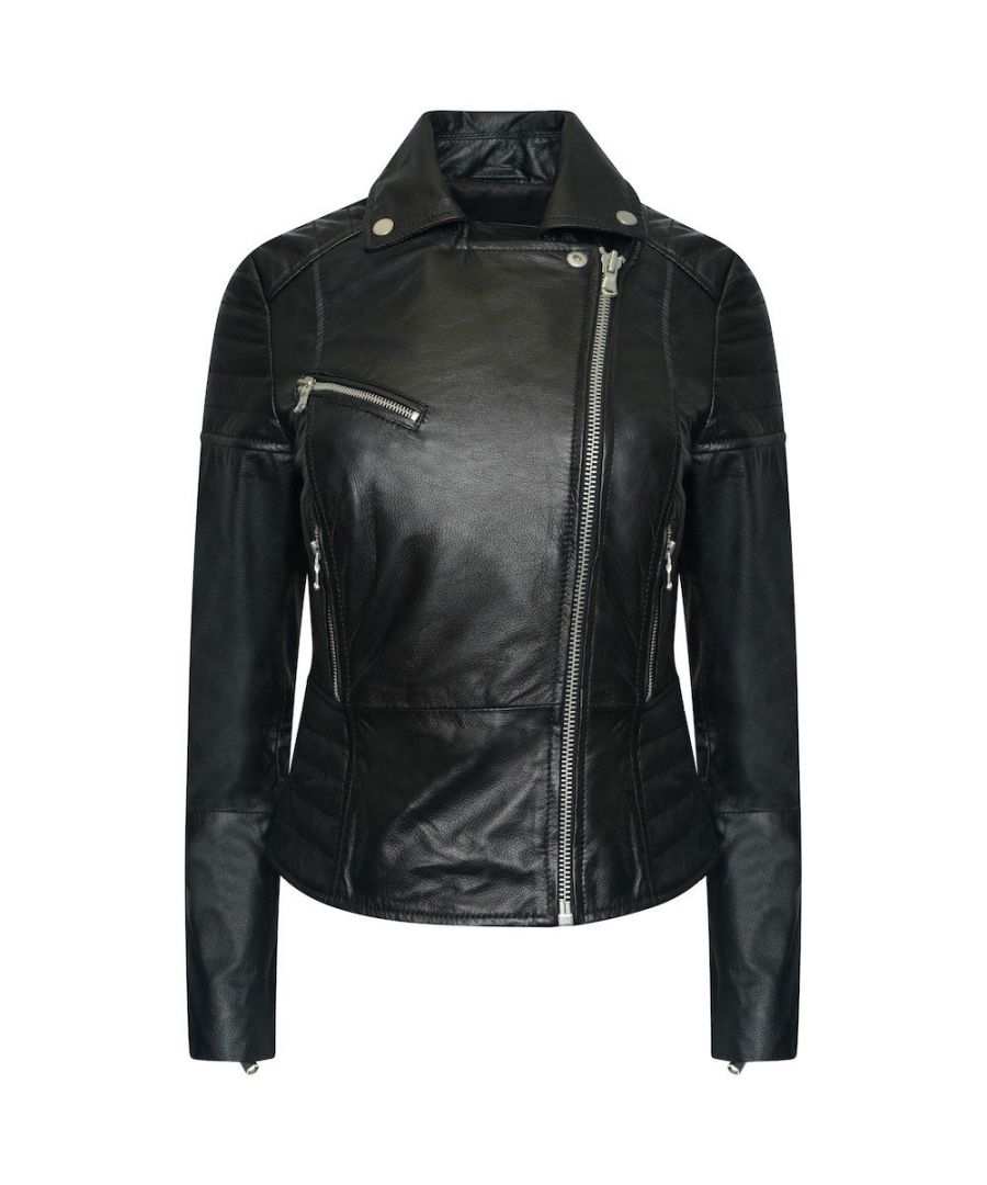 Update your look with the BARNEYS ORIGINALS textured leather jacket, the Clara. This iconic jacket is a best-selling style that suits all. Asymmetric zipline, ribbed shoulders and silver hardware; this is the ultimate leather biker jacket.