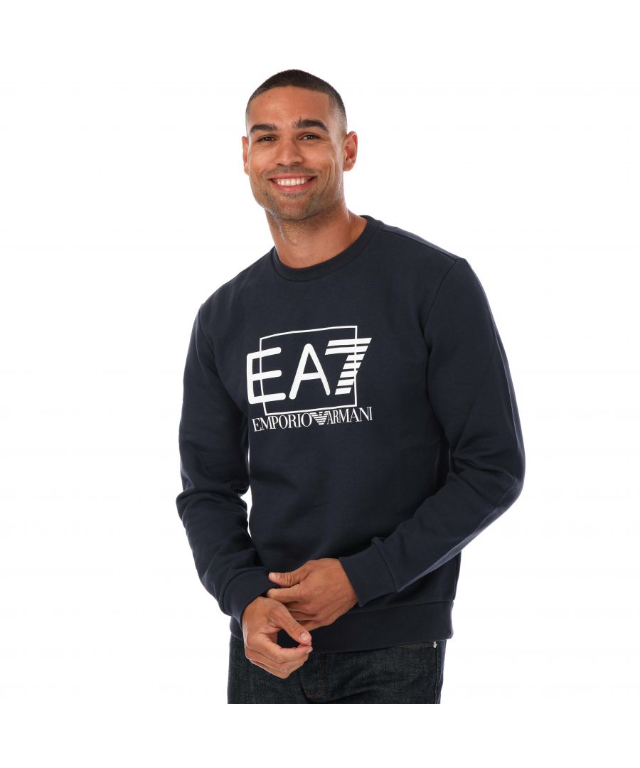 ea7 mens emporio armani visability logo sweatshirt in navy cotton - size small