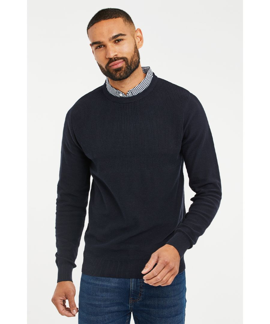 This lightweight knitted jumper from Threadbare features a crew neck with a mock shirt collar to create a layered look. Made from soft cotton fabric for comfort and easy care. Style with jeans or chinos to complete the look. Other colours available.
