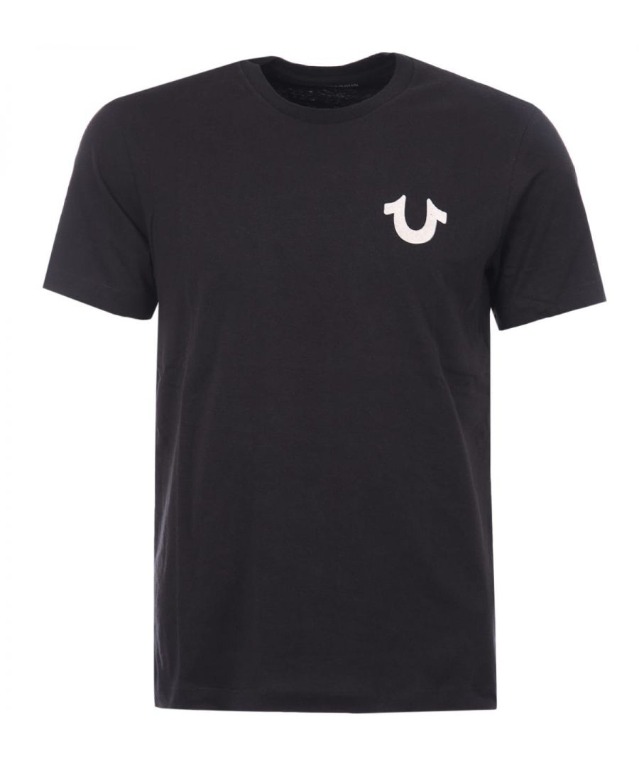 True Religion T-shirt met ronde hals en gebogen logo voor heren, zwart