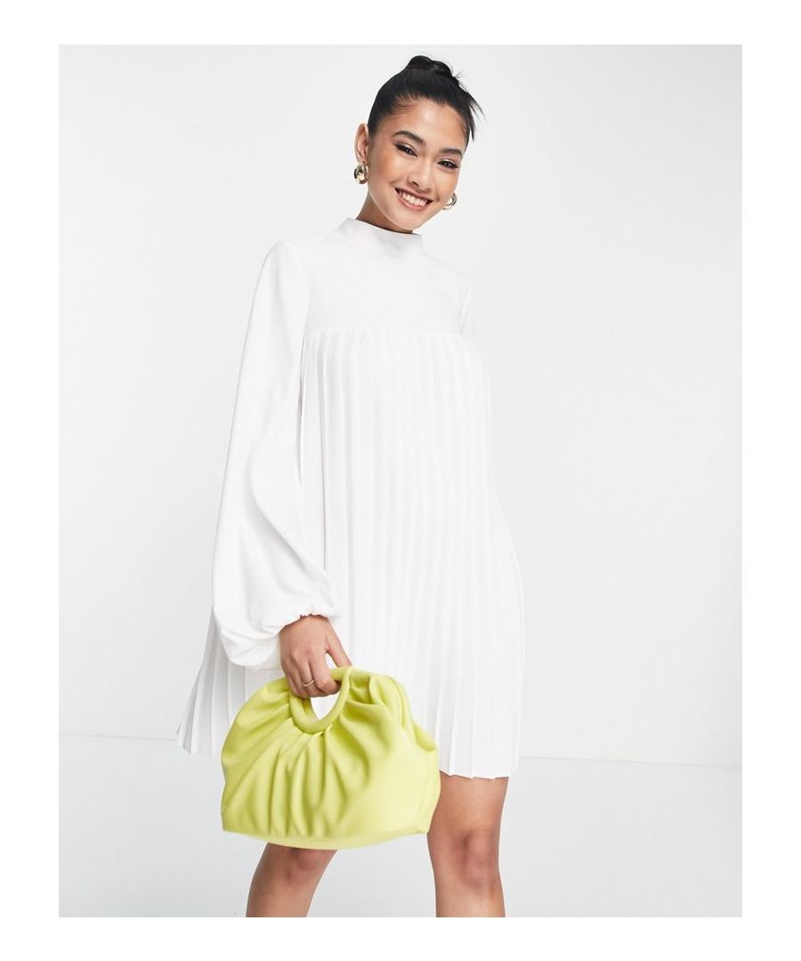Mini dress by ASOS DESIGN All dressed up Pleated design High neck Volume sleeves Button-keyhole back Regular fit Sold by Asos
