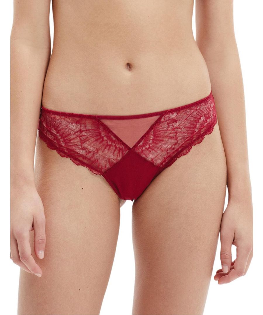 Calvin Klein Womens 000QF6650E CK Black Camellia Thong - Red Nylon - Size 14 UK