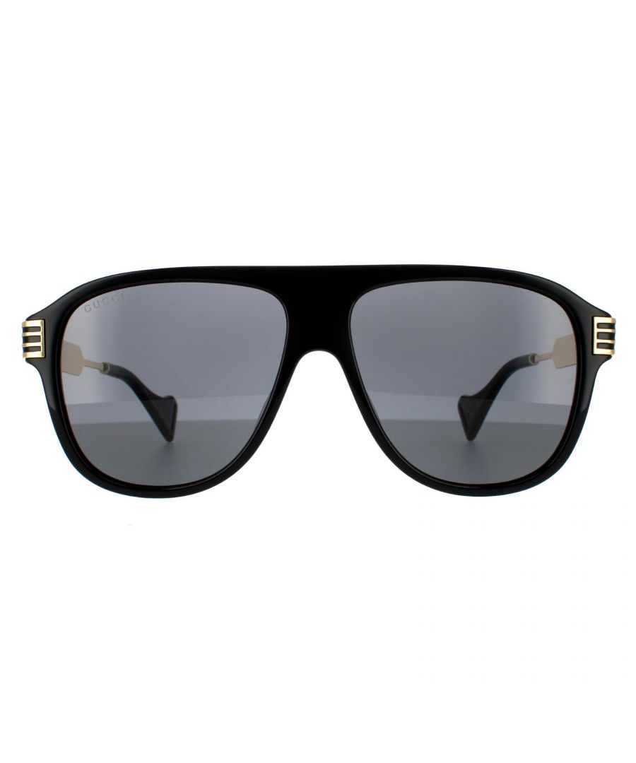 Gucci Square Mens Black Grey Sunglasses GG0587S are a oversized style with a plastic frame front and flat metal temples finished with the Gucci emblem