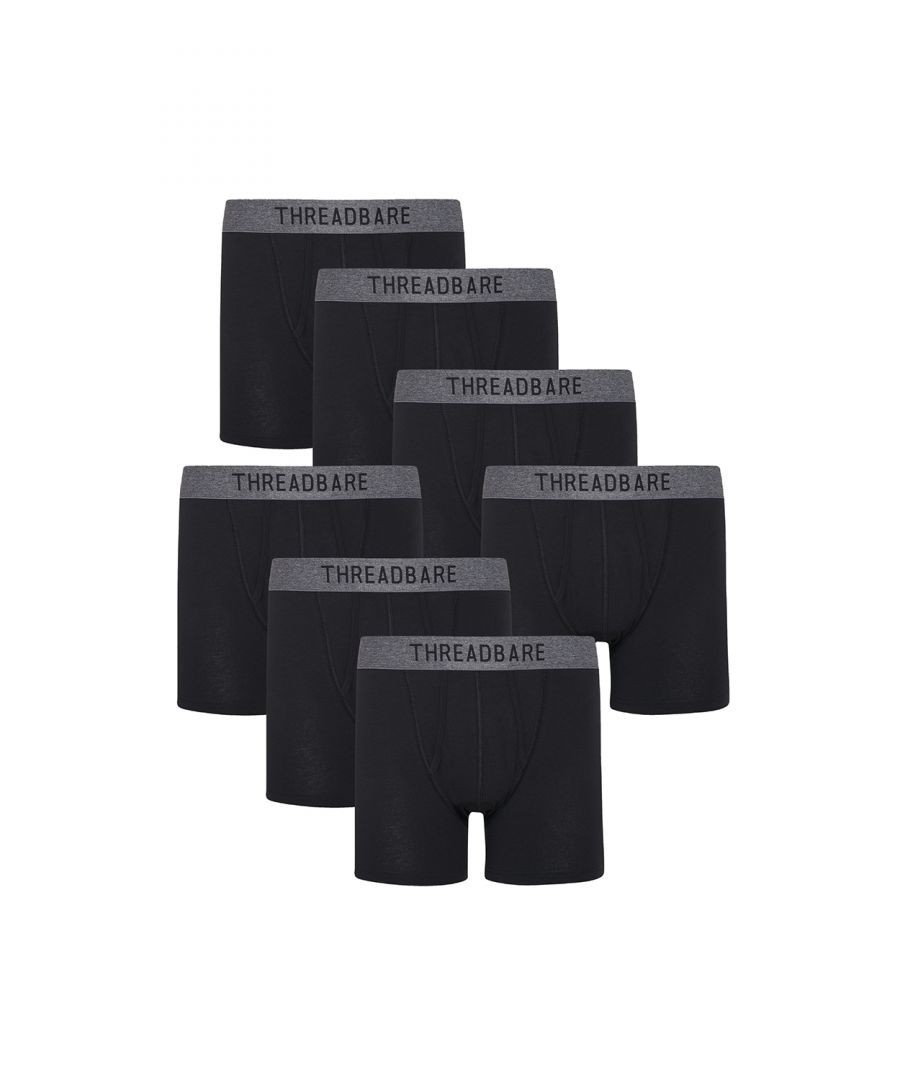 Refresh your everyday essentials with this 7 pack of A-Front trunks from Threadbare. They are made from a cotton stretch fabric for exceptional comfort and feature Threadbare logo along the elasticated waistband. Other designs and styles available.