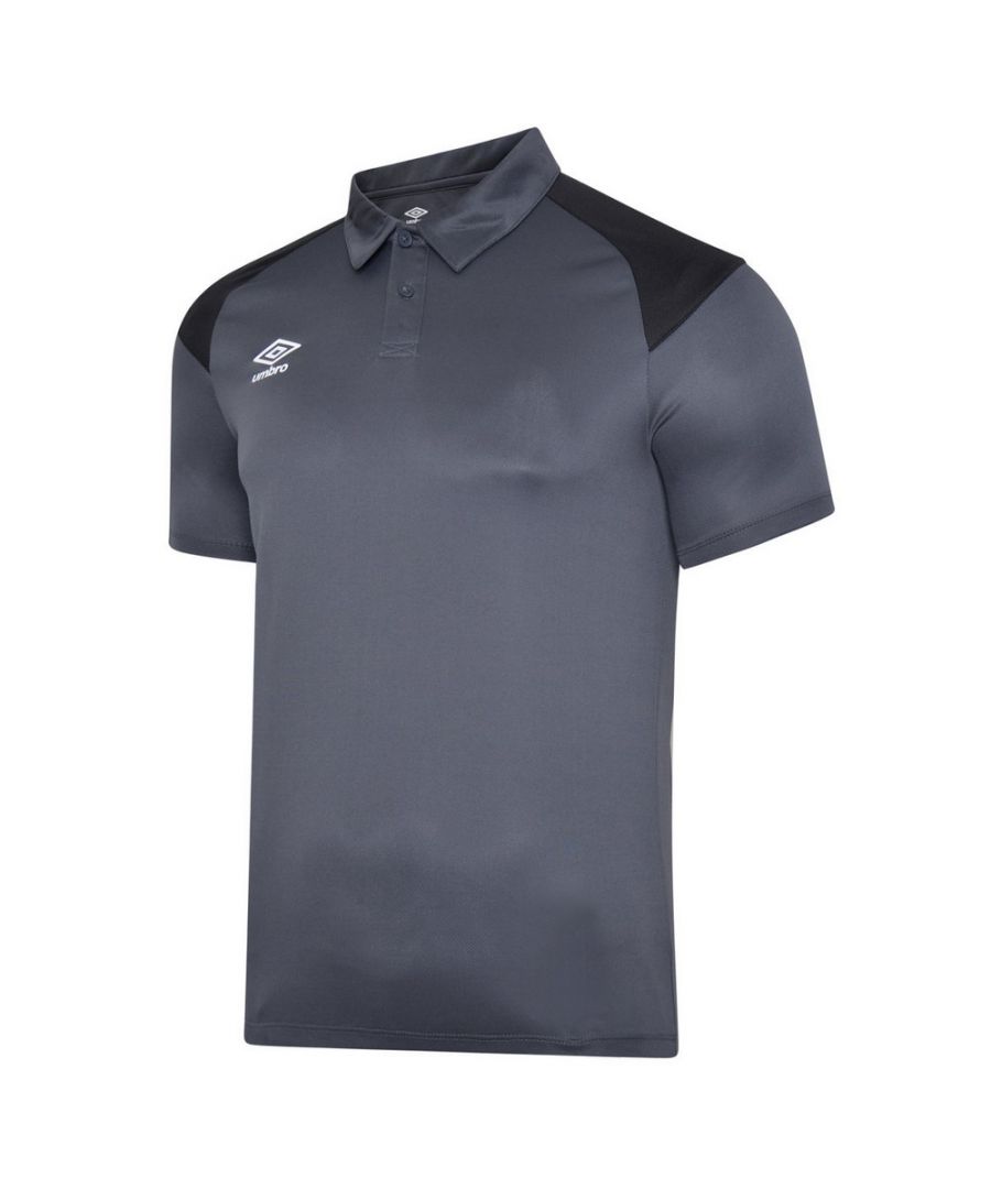 100% Polyester. Design: Contrast Panel, Stacked Logo. Neckline: Self Fabric, Turn Down Collar. Sleeve-Type: Short-Sleeved. 2 Button Placket. Fabric Technology: Lightweight.