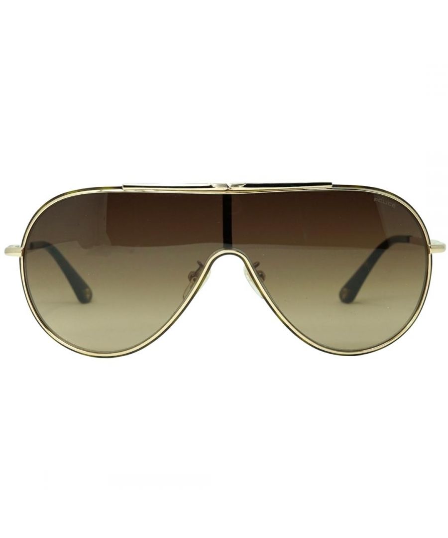 Police SPL964M 0330 Gold Sunglasses. Lens Width = 99mm. Nose Bridge Width = 00mm. Arm Length = 140mm. 100% Protection Against UVA & UVB Sunlight and Conform to British Standard EN 1836:2005. Sunglasses, Sunglasses Case, Cleaning Cloth and Care Instructions all Included