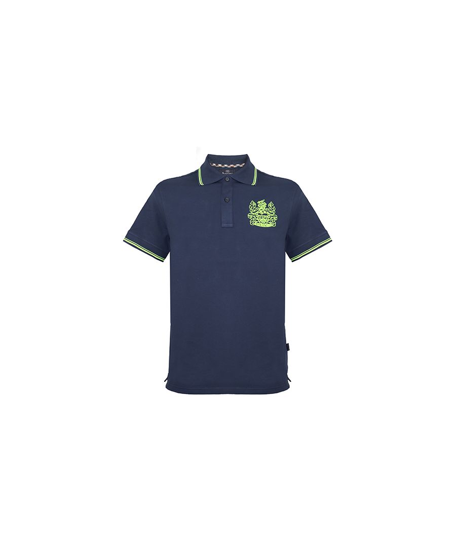 Aquascutum Mens Double Button Up Polo in Navy