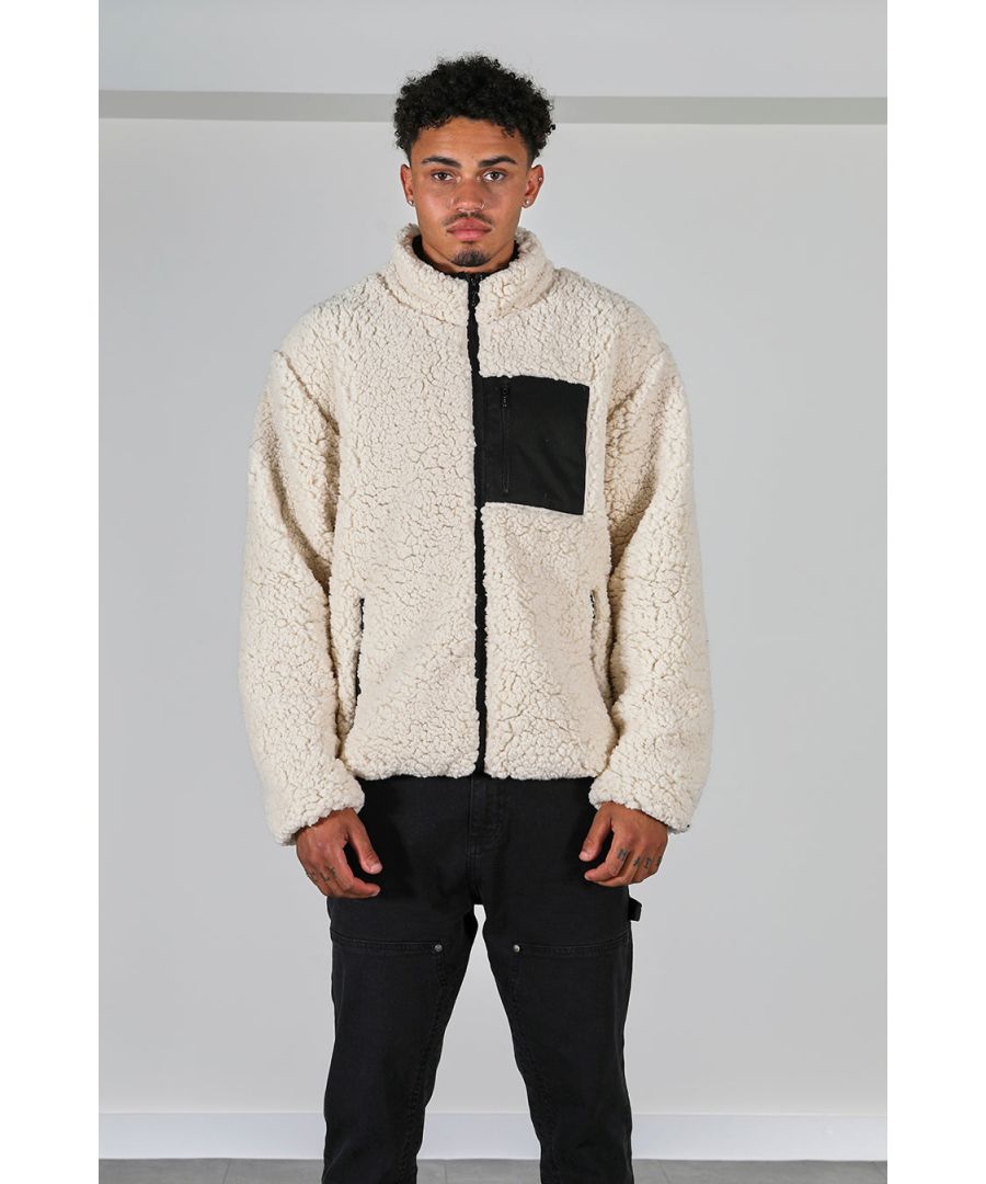 Borg Zip Through Jacket in Black