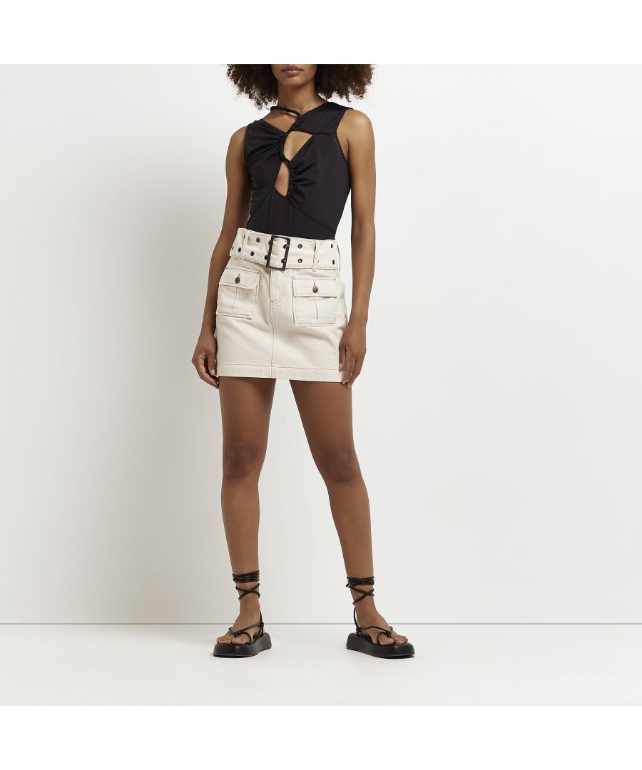 > Brand: River Island> Department: Women> Material: Cotton> Material Composition: 100% Cotton> Type: Skirt> Style: Mini> Size Type: Regular> Closure: Button> Rise: Mid> Skirt Length: Short> Pattern: No Pattern> Occasion: Casual> Selection: Womenswear> Season: AW22