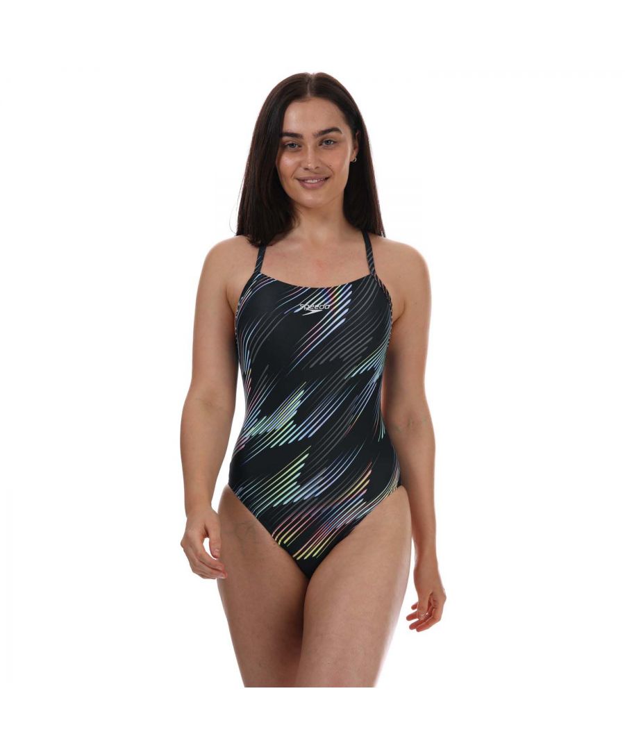 Image for Women's Speedo Allover Digital Rippleback Swimsuit in black blue