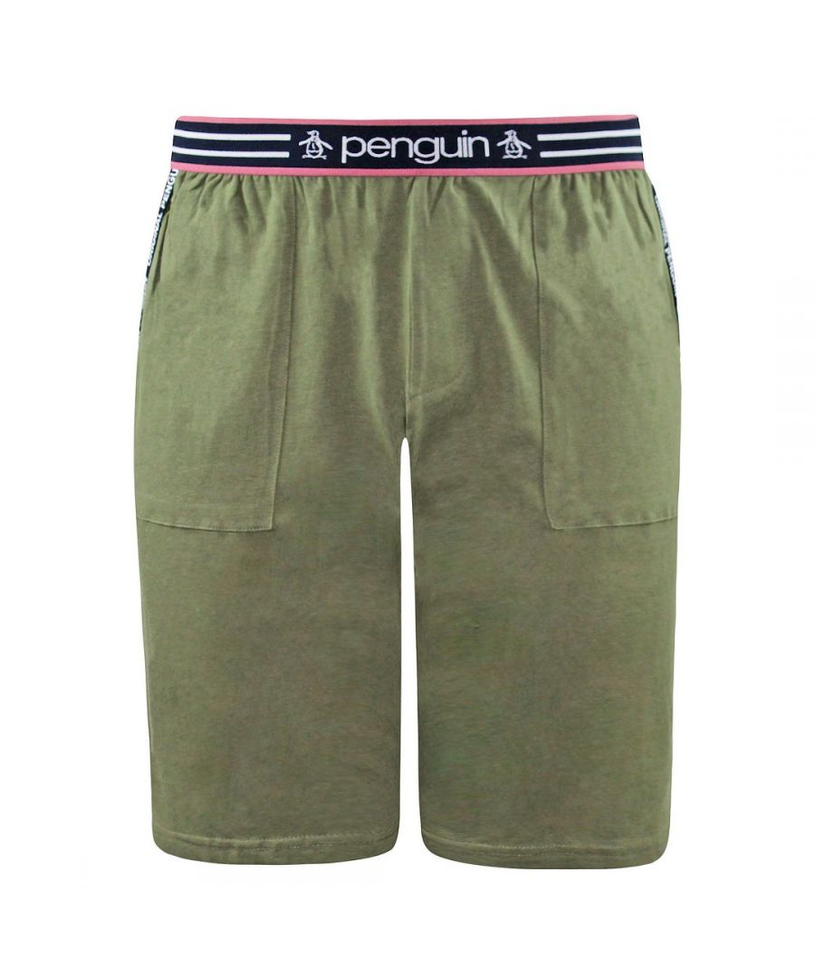 Original Penguin Stretch Waist Khaki Green Mens Slim Leg Lounge Shorts MLHPE946
