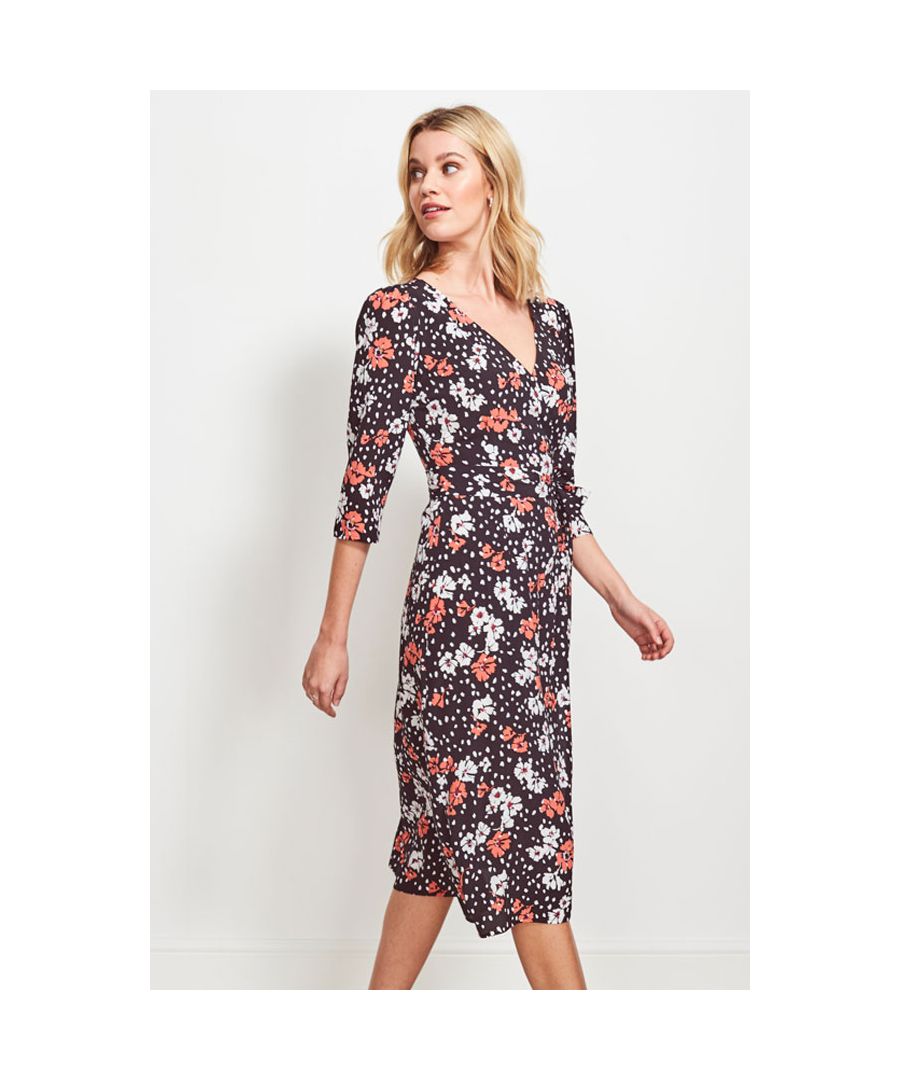 REASONS TO BUY: Pretty floral print Universally flattering wrap styleOn-trend subtle puff sleevesPerfect for weddings, races and partiesStyle it with trainers at the weekendYou'll wear it now and next season