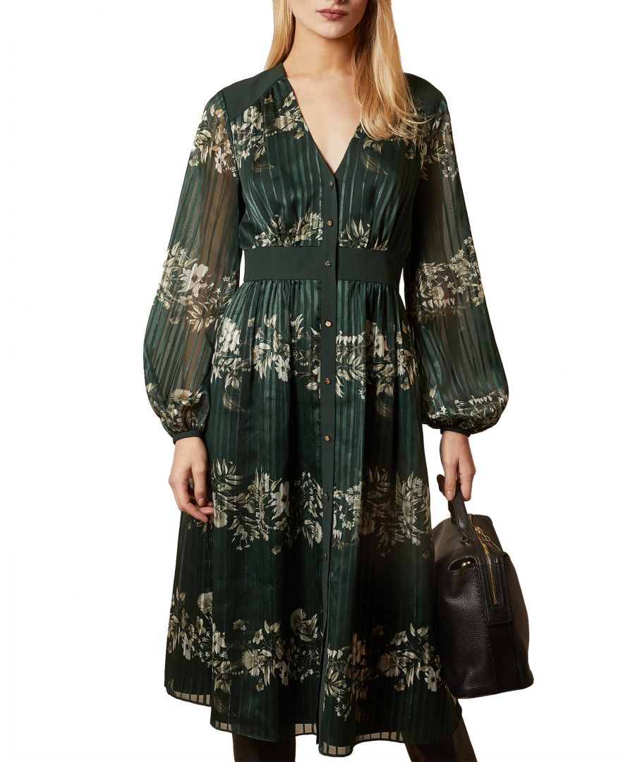Image for Ted Baker Delyla Meadow Sweep Long Sleeve Midi Dress, Dark Green