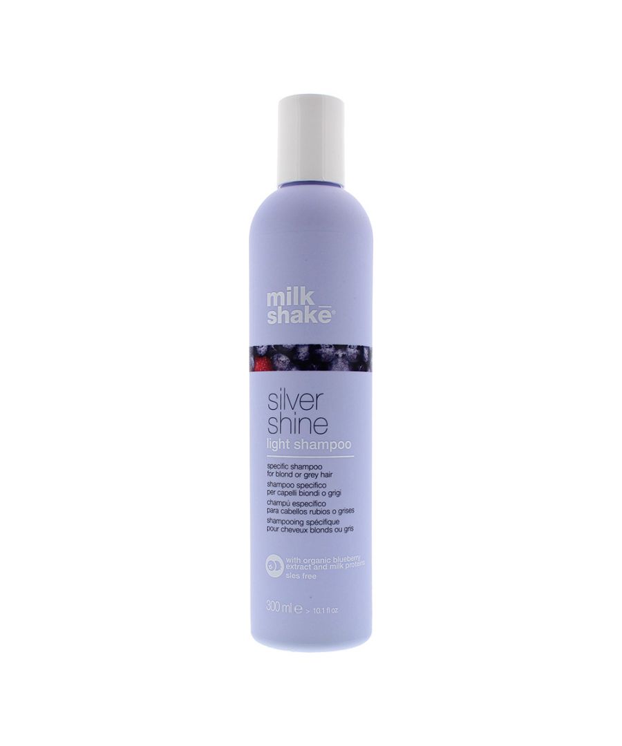 Milk Shake Silver Shine Light Shampoo 300ml has been formulated to produce a balanced cool finish on blonde or grey hair. This delicate cleanser moderately neutralises unwanted yellow  golden tones that are common in white grey blonde or bleached hair through the use of a specific violet pigment. Enriched with Milk Proteins  Organic Fruit Extracts for shiny soft  vibrant hair. SLES  crueltyfree. Directions of use Apply evenly to damp hair lather and rinse thoroughly. Repeat if necessary. For enhanced results leave on the hair for 2 to 3 minutes. For best results follow with Milk Shake Silver Shine Conditioner.