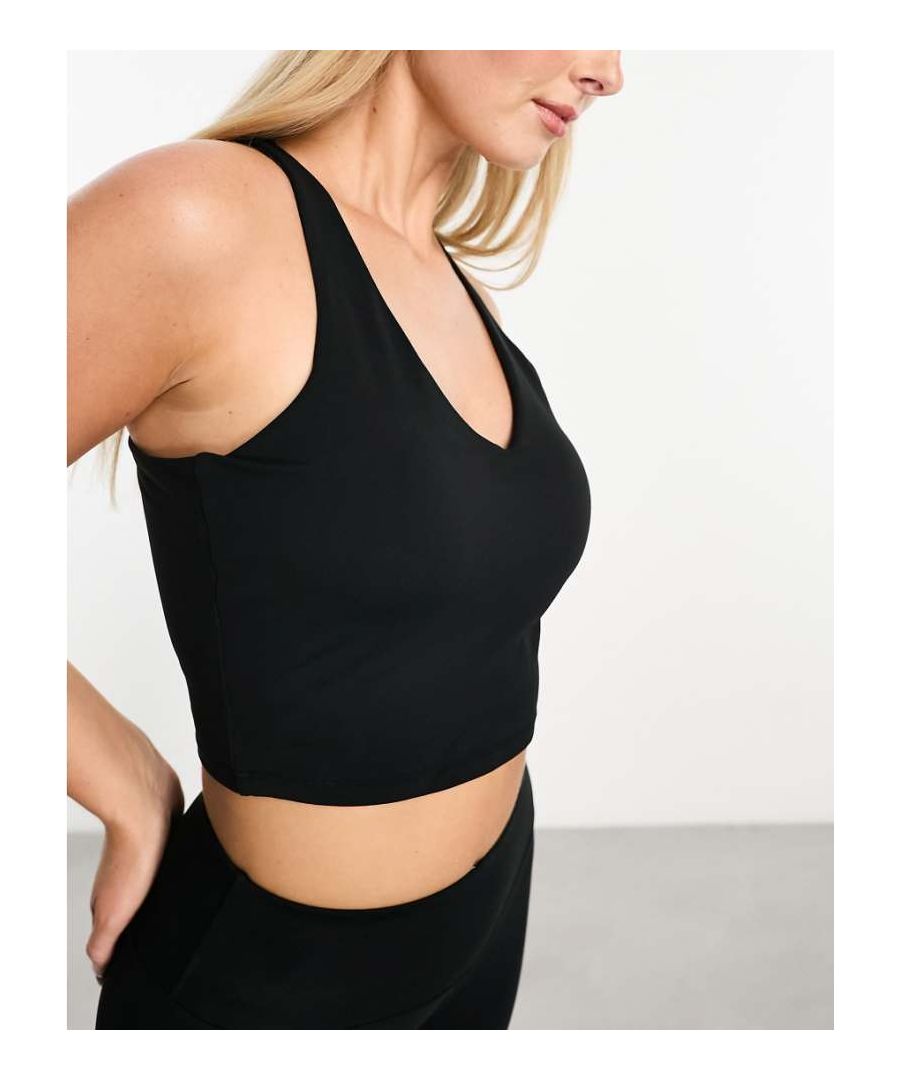 Asos Edition Womens 4505 Hourglass Plunge Soft Touch Vest With Inner Bra In Black - Size 12 Uk