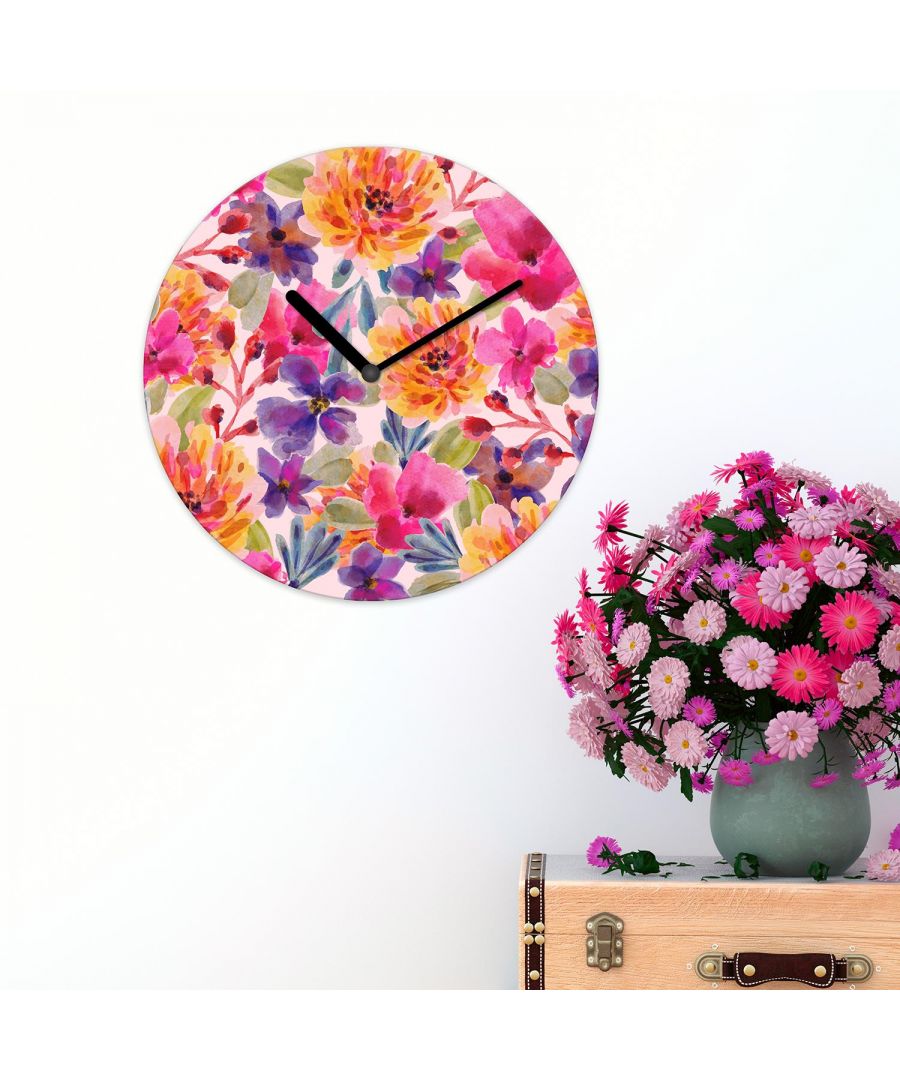 Image for Walplus 30cm Watercolour Floral Pattern Colourful Wall Clock, Bedroom, Living room, Modern, Home office essential, Gift