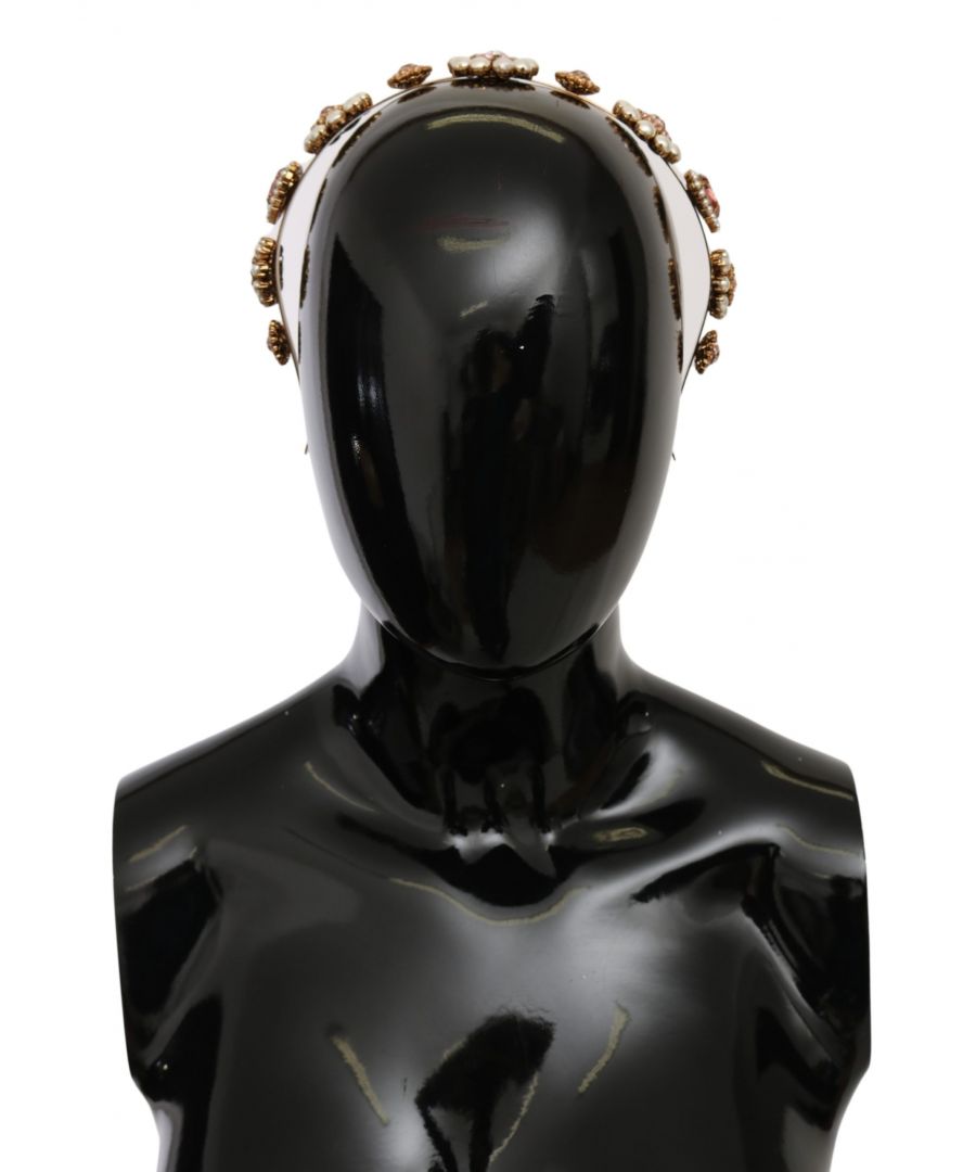 Image for Dolce & Gabbana Gold Tiara Crystal Floral Pearl Headband Logo Diadem