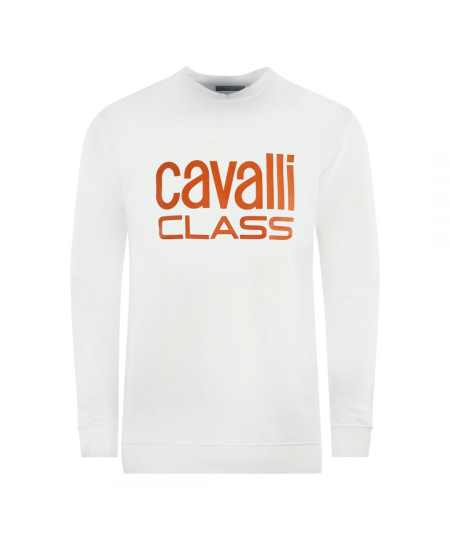 Cavalli Class Mens Bold Brand Logo White Sweatshirt - Size X-Large