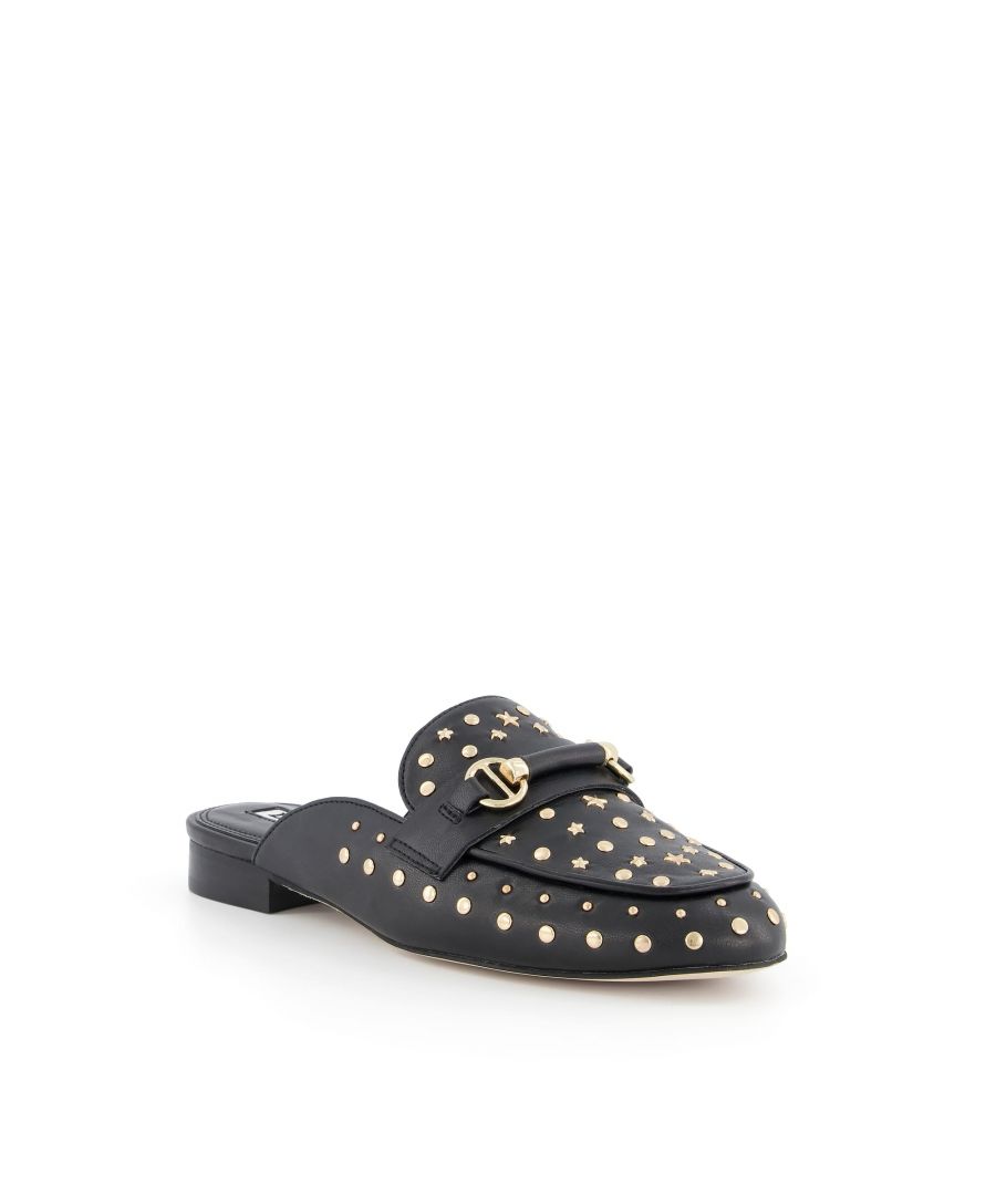 Refresh your style with these backless leather loafers. A heritage style updated with a gold studs and stars across the upper. The classic polished snaffle trim and almond toe complete the timeless look.