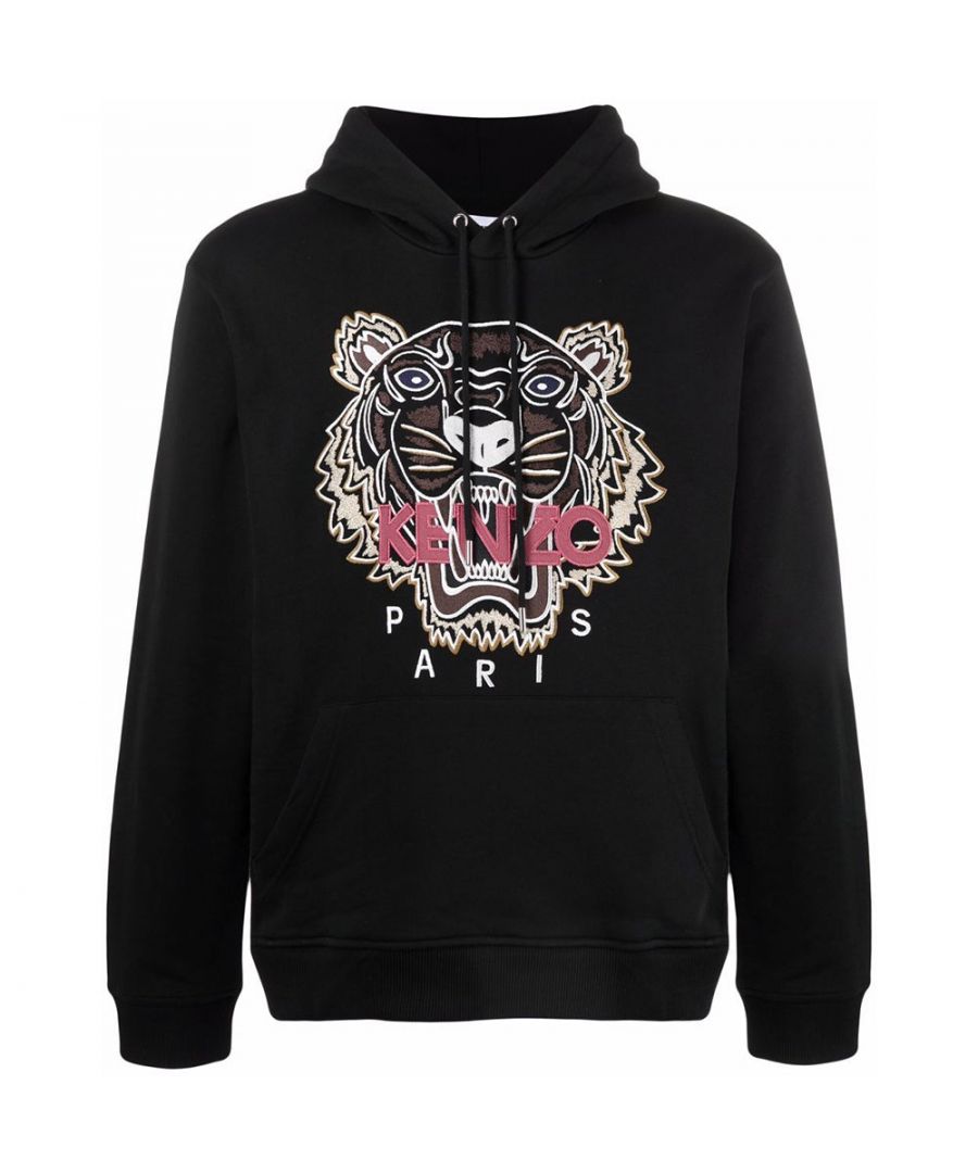 This Kenzo black hooded sweatshirt consists of a logo embroidered on the chest, hood with drawstring, ribbed hem and cuffs and front kangaroo pocket.- Hood with drawstring- Kangaroo pocket- 100% Cotton