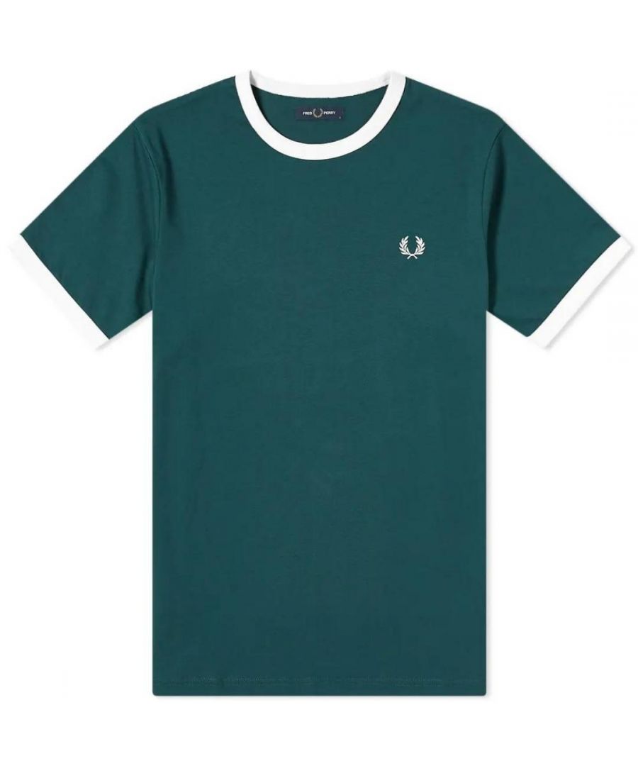 Fred Perry Mens Ringer Blue T-Shirt Cotton - Size X-Small