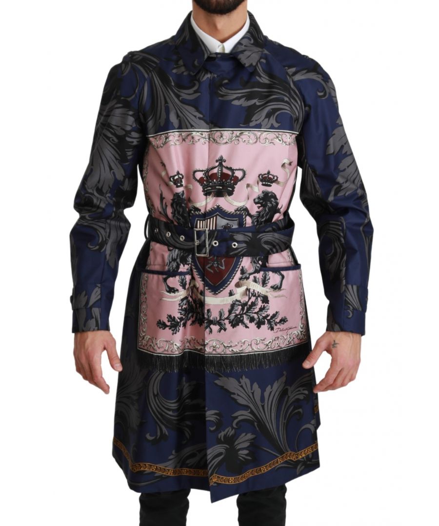 Image for Dolce & Gabbana Blue Royal Crown Trenchcoat Silk Jacket