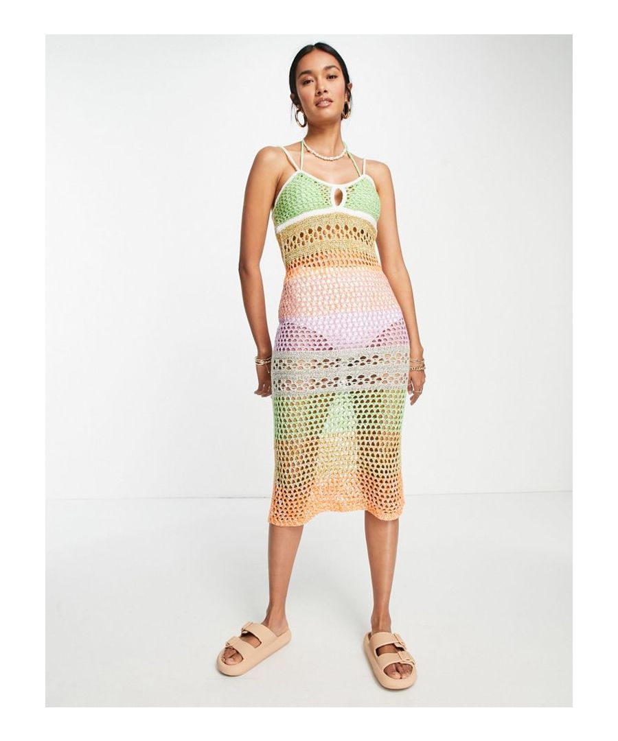 Maxi dress by ASOS DESIGN Love at first scroll Colour-block design Round neck Fixed straps Cut-out detail to front Regular fit Sold by Asos