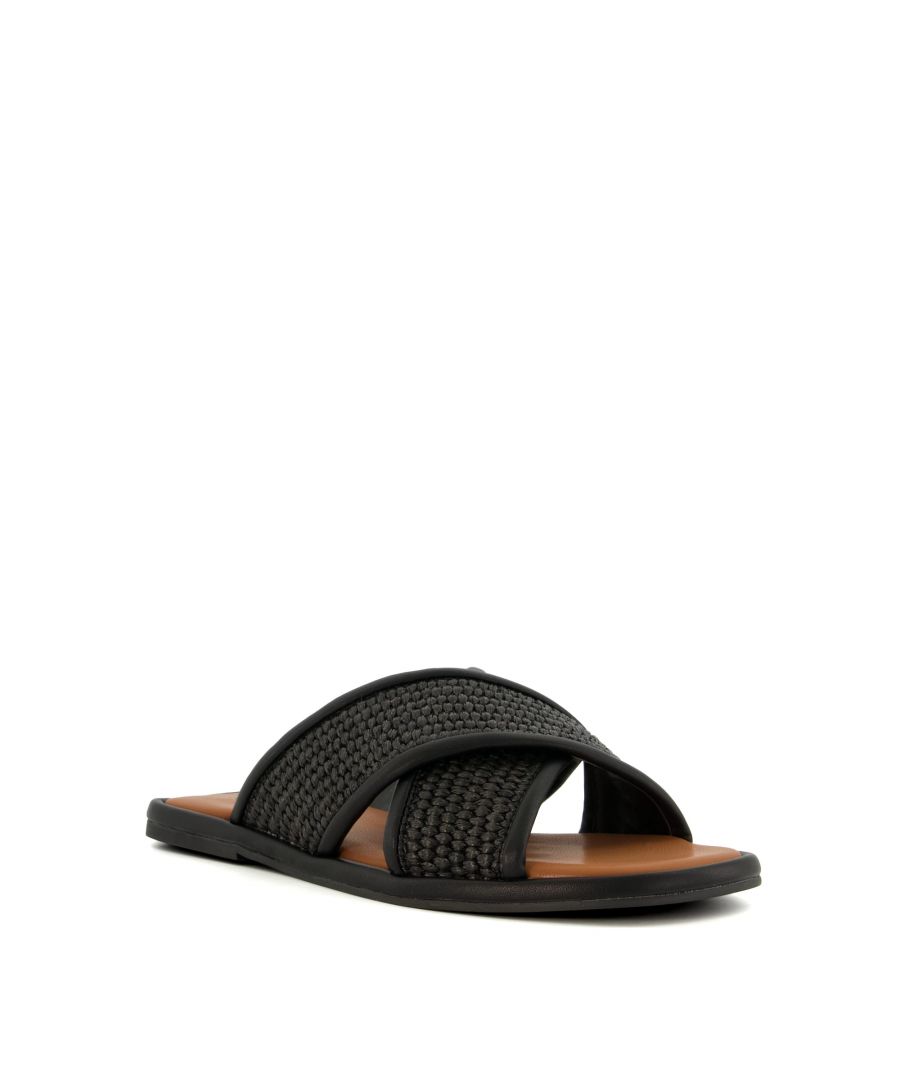 Raffia sandals like Linna are synonymously tied to warm weather dressing. The wide cross-straps of these flats are enhanced with smooth pipe trims for a sartorial edge to this casual style.