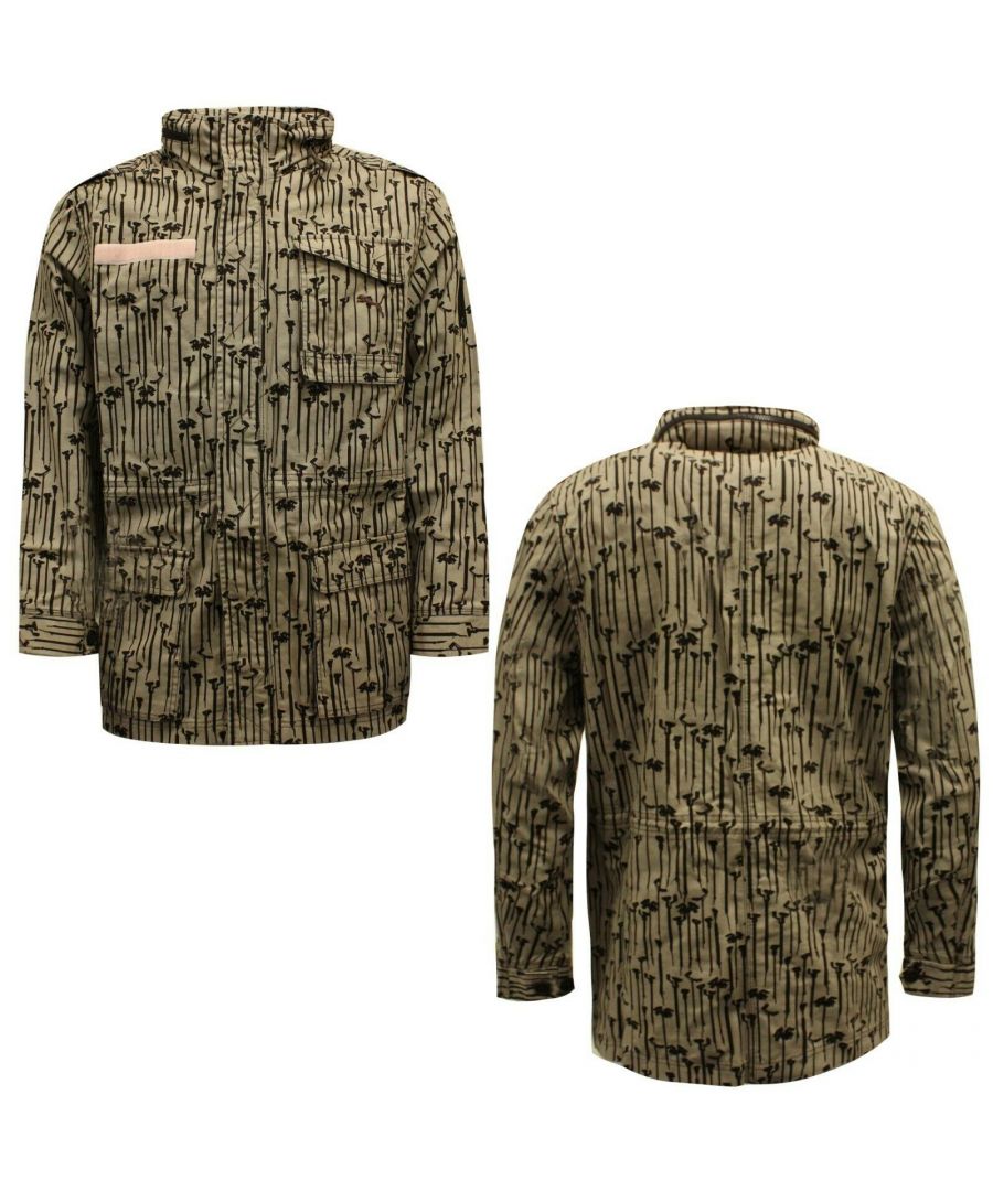 Puma Mens Mid Length Zip Up Hooded Parka Jacket Beige 547793 02 A44E