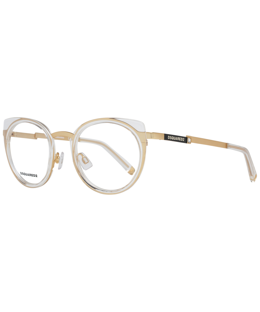 Dsquared2 Optical Frame DQ5302 031 49 Women\nExtras: Geen extra's\nFrame kleur: Goud\nFrame materiaal: Metaal en kunststof\nGlas breedte: 49\nGlas hoogte: 42\nWeb breedte: 21\nTempel Lengte: 140\nVeer Scharnier: Nee\nLeveringsomvang: Etui\nFrame Stijl: Full-Rim