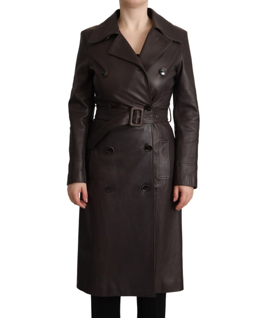 Dolce & Gabbana Dark Brown Leather Long Sleeves Belted WoMens Jacket Leather (archived) - Size Small