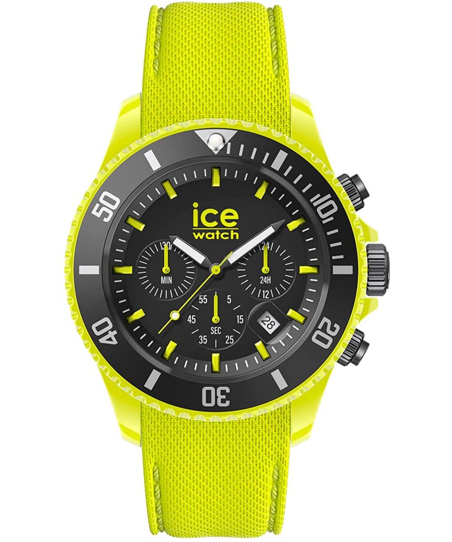 This Ice Watch Ice Chrono - Neon Chronograph Watch for Men is the perfect timepiece to wear or to gift. It's Yellow 44 mm Round case combined with the comfortable Yellow Silicone watch band will ensure you enjoy this stunning timepiece without any compromise. Operated by a high quality Quartz movement and water resistant to 10 bars, your watch will keep ticking. Elegant - Sporty and modern design, perfect for Men and comes with a Turnable bezel -The watch has a Calendar function: Date, Stop Watch, 24-hour Display, Luminous Hands High quality 21 cm length and 21 mm width Yellow Silicone strap with a Buckle Case diameter: 44 mm,case thickness: 13 mm, case colour: Yellow and dial colour: Black