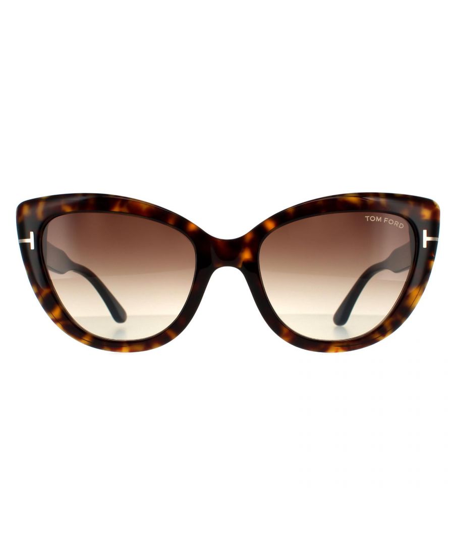 Tom Ford Cat Eye Womens Dark Havana Brown Gradient   Anya FT0762 are an elegant cat eye style crafted from lightweight acetate and embellished with the Tom Ford T logos along the temples.