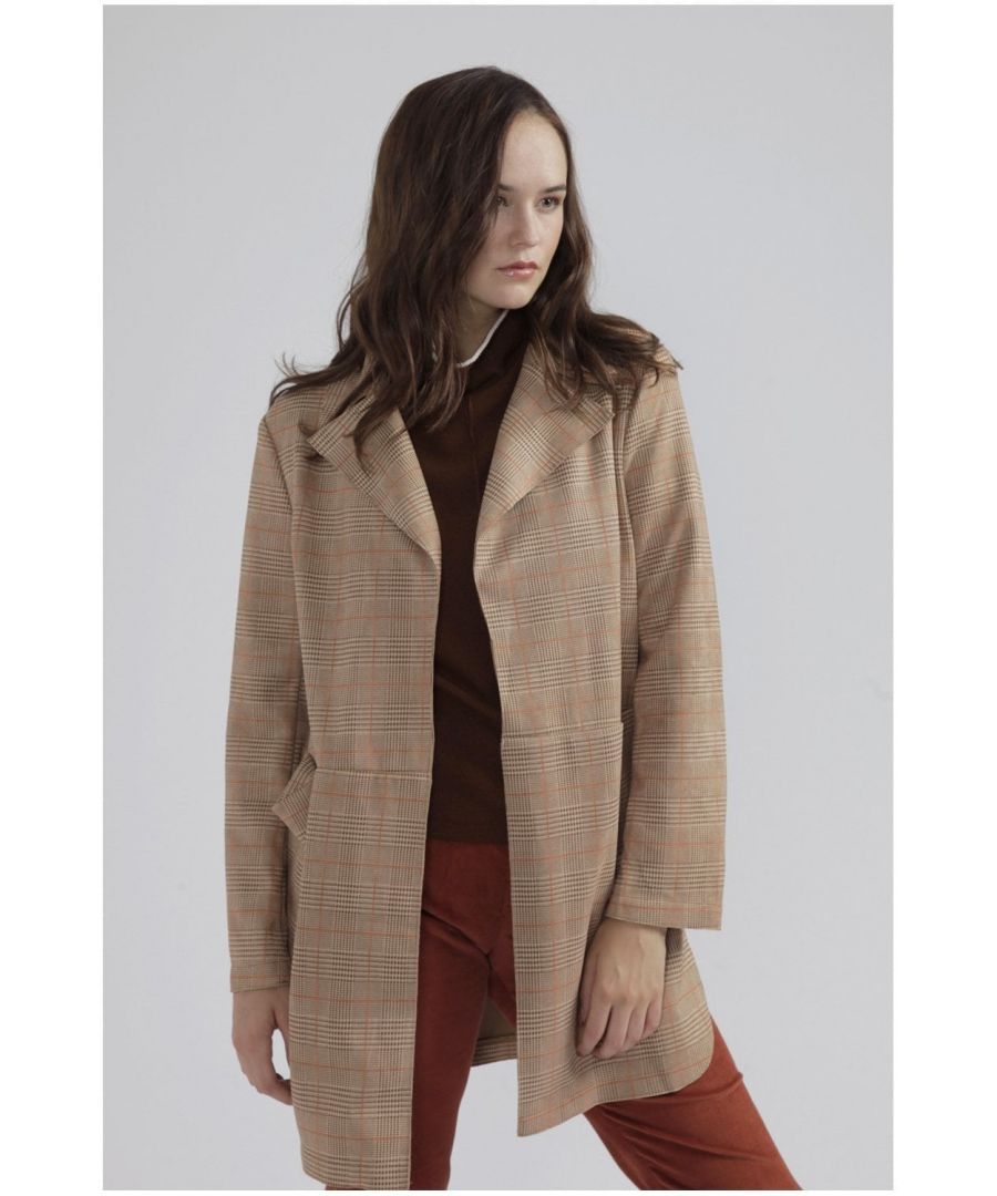 Comfortably fits sizes 8 - 14\nSmarted your look with this quality faux suede blazer style jacket with checkered print. A tweed style blazer that perfect for country inspired looks, featuring pockets and full lining.