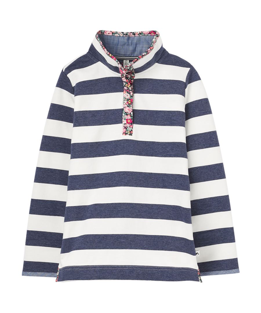 We've scaled down our women's Saunton sweatshirt and made it into a style your little one can love too. It has all the same features as mum's including a 1/4 popper placket, a snuggly funnel neck and a soft cotton fabric. We've added a few extra details too including a contrast print binding on the neck and elbow patches for a touch of fun.