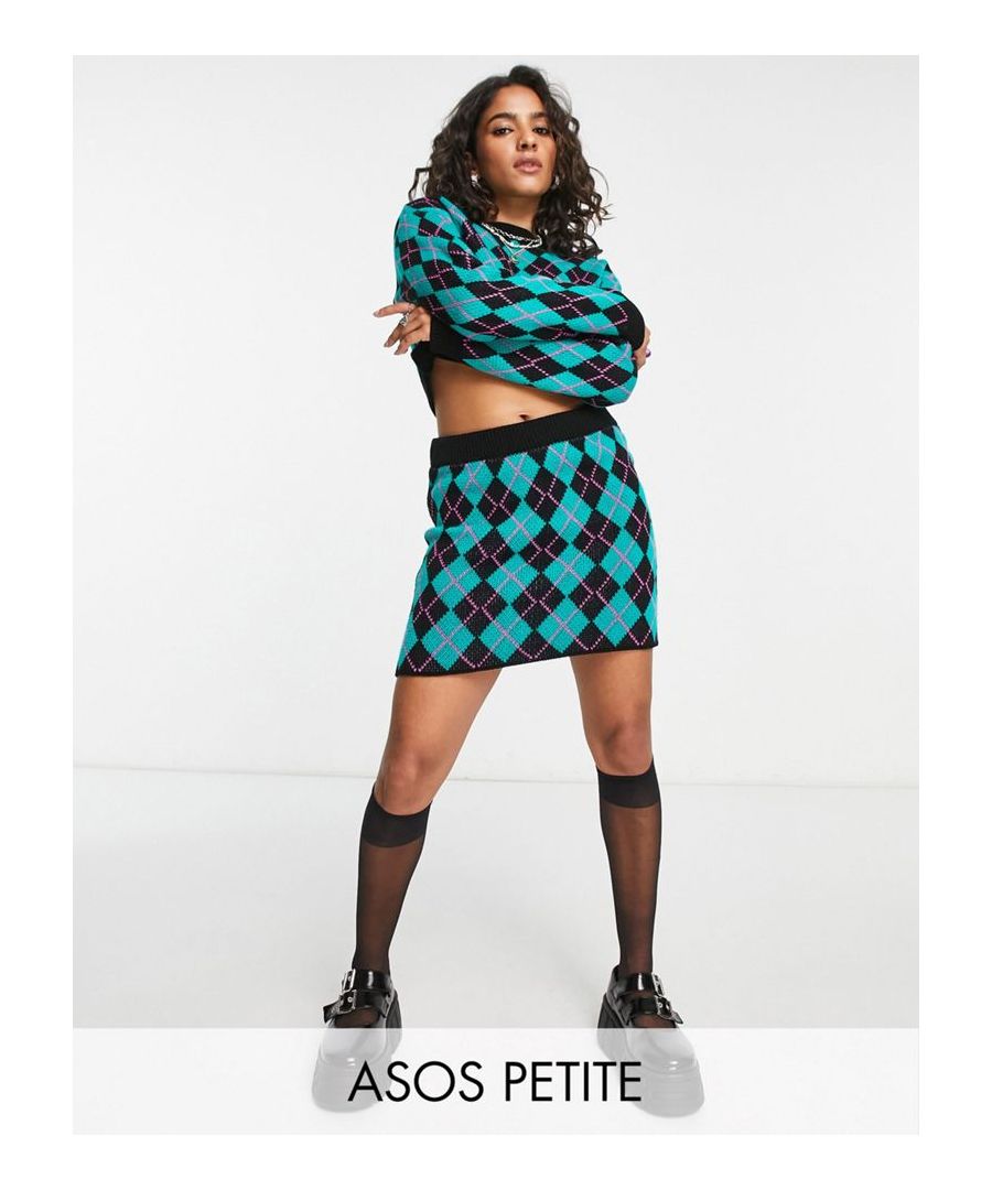 Skirts by ASOS Petite Part of a co-ord set Top sold separately Argyle design High rise Slim fit Sold By: Asos
