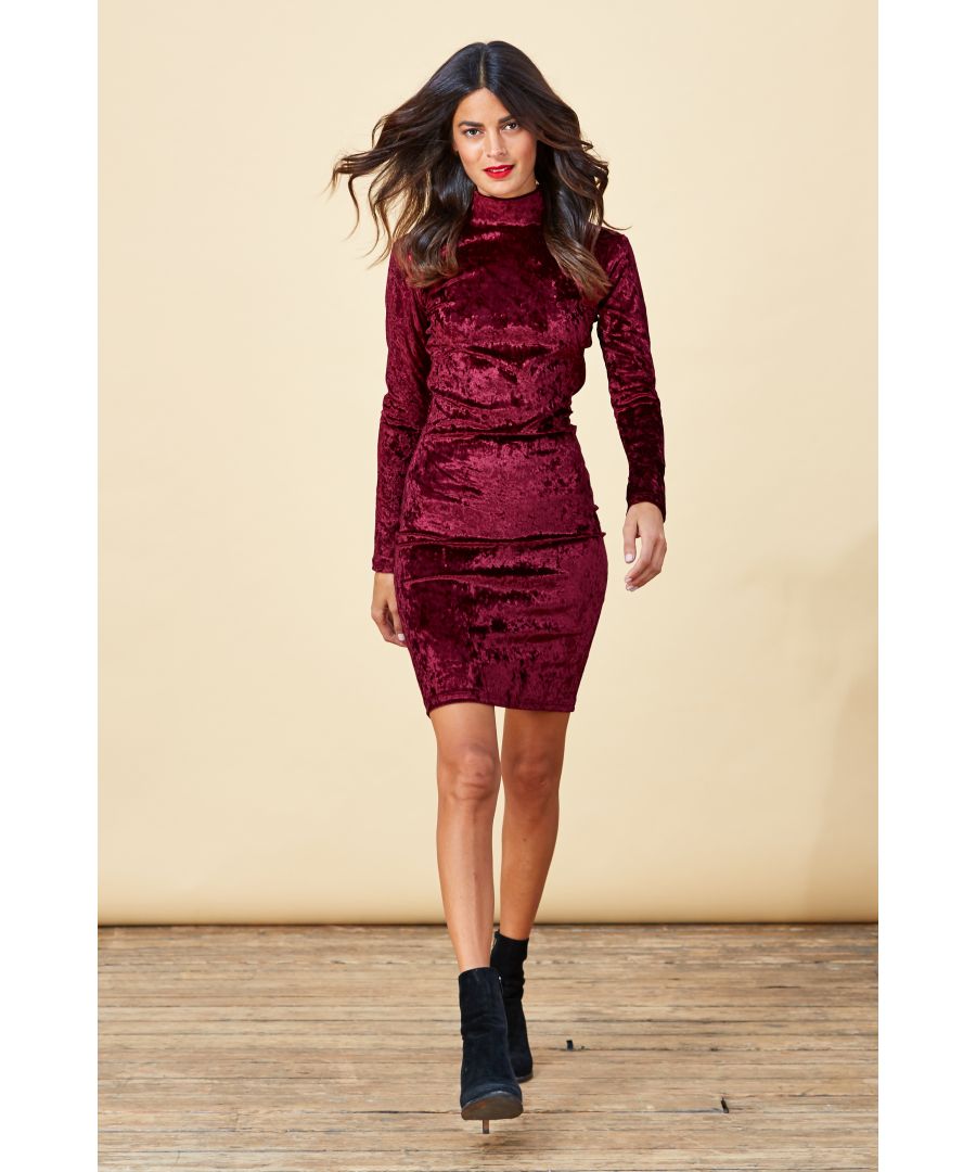Long sleeve, fitted, velvet mini dress with cut out back