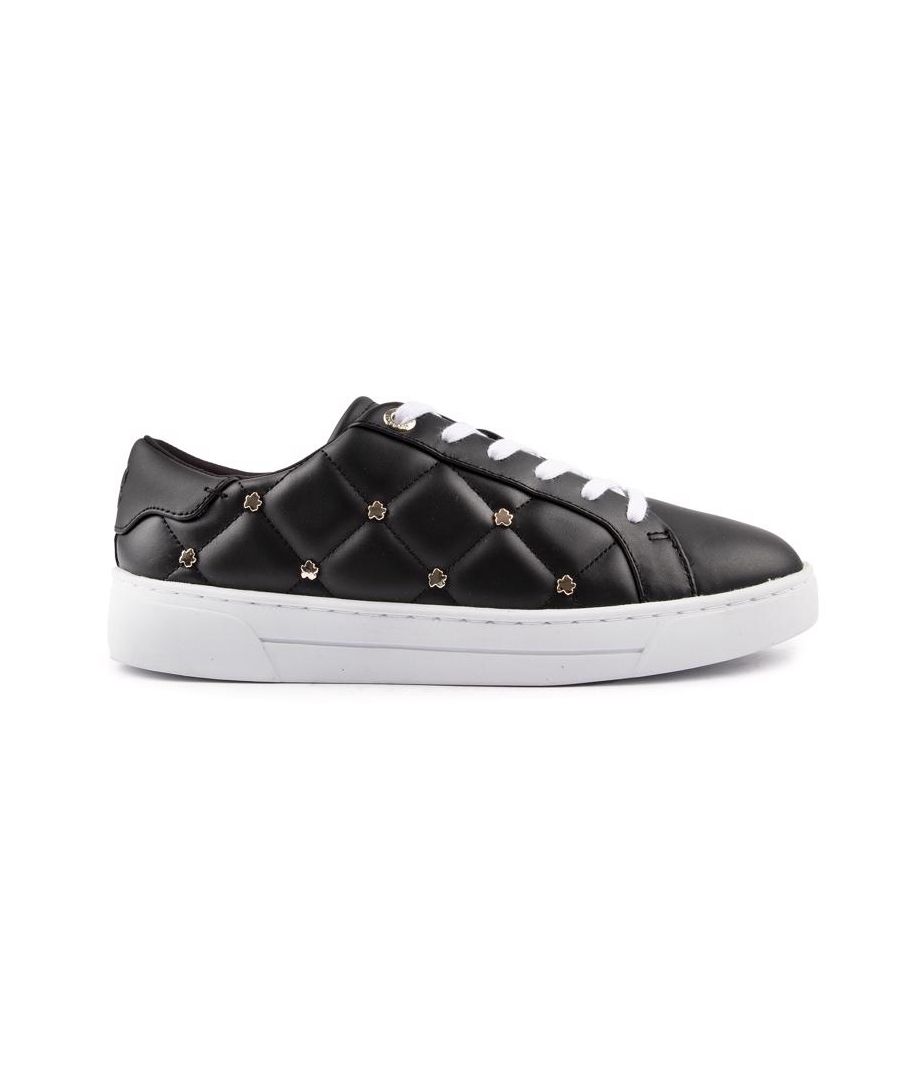 Step Out In Style With The Ted Baker Libbin Court Trainers. Crafted From Black Leather With Beautiful Metallic Stud Details Adding Some Charm, These Designer Shoes Feature A Padded Collar And Tongue And Cushioned Insole For Ultimate Comfort.