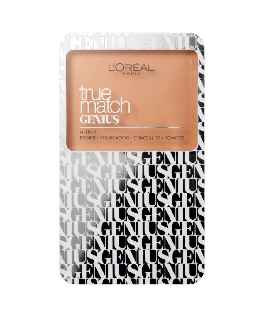 True Match Genius super smart foundation. 4-in-1 compact foundation for flawless-looking skin. Use it anytime and anywhere. Smoothes skin surface like a primer. Glides and unifies like a fluid foundation. Covers imperfections like a concealer. Finishes like a natural-matte powder. Flawless complexion every time. SPF30. 7g. New and sealed.