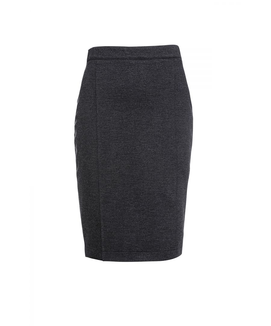 A figure flattering polished pencil skirt by Conquista. This classic piece is cut from stretch fabric and accented with raised seams, yielding a tailored profile with a comfortable fit. Concealed back zip and button fastening. Fully lined.