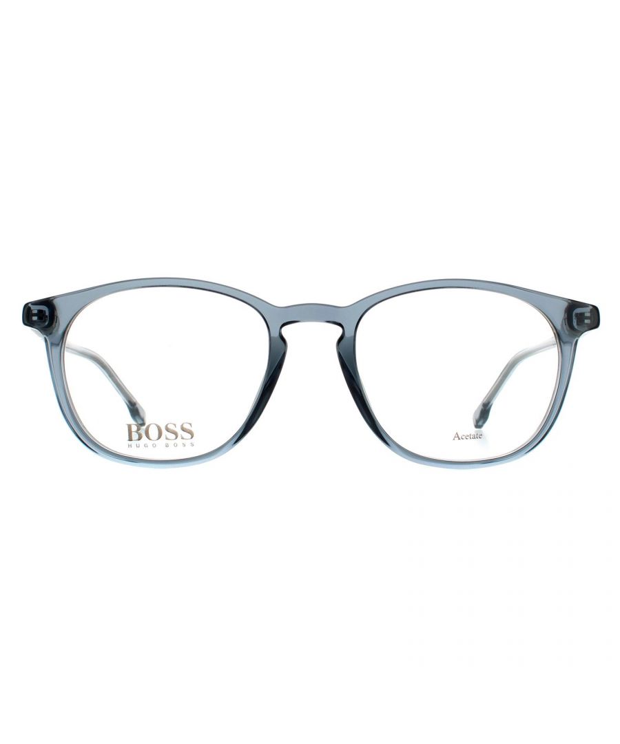 Hugo Boss bril Boss 1087/It PJP Blue Men zijn een eigentijdse ronde stijl gemaakt van lichtgewicht plastic met onderscheidende hoekfilms, een sleutelgatbrug en Hugo Boss Branding.